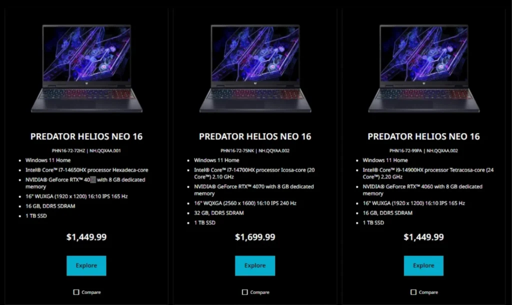 Acer Predator Helios Neo 16 Price List